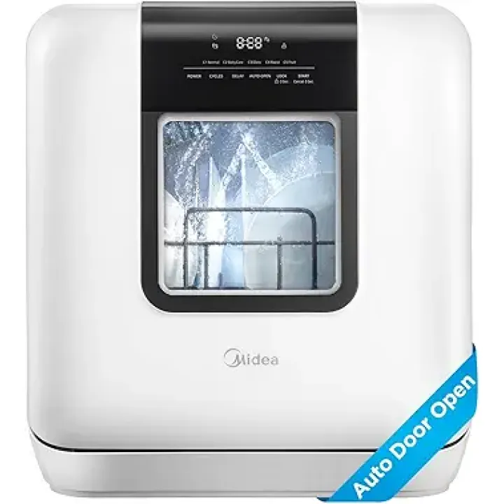 Midea MDC17P2DWW Countertop Dishwasher Portable with 6L(1.59G) Built-in Water Tank, 5+2 Programs, Auto Door Open, Dual Drying System, Energy-Saving and Odor Removal, for Apartments, Dorms& RVs, White
