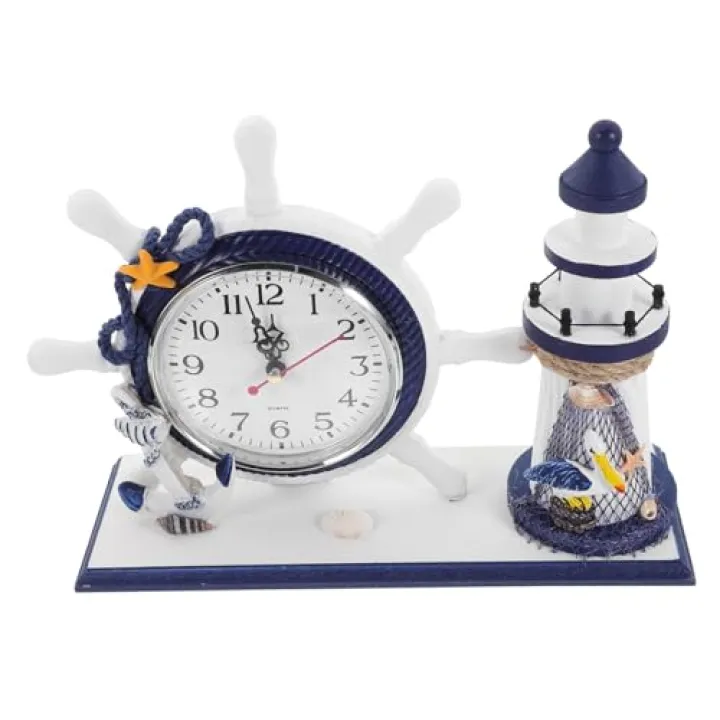 HOLIDYOYO 1pc Lighthouse Design Clock Artistic Ornament with Photo Frame Unique Desktop Decoration for Home Office Nautical Themed Spaces No Battery Included