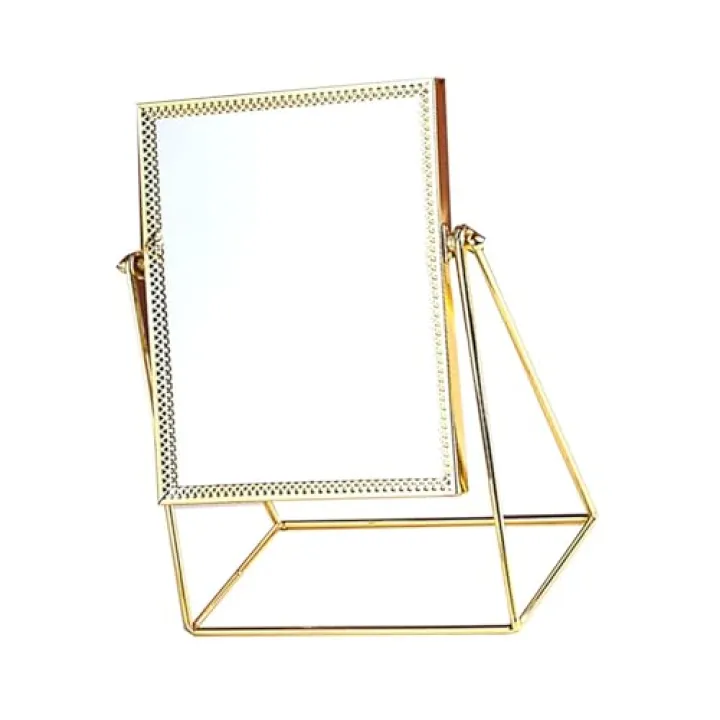 PLAFOPE 1pc Square Flower Lace Desktop Makeup Mirror Stylish Decorative Vanity Mirror for Home Use Light Gold for Dressing Table and Cosmetic Needs