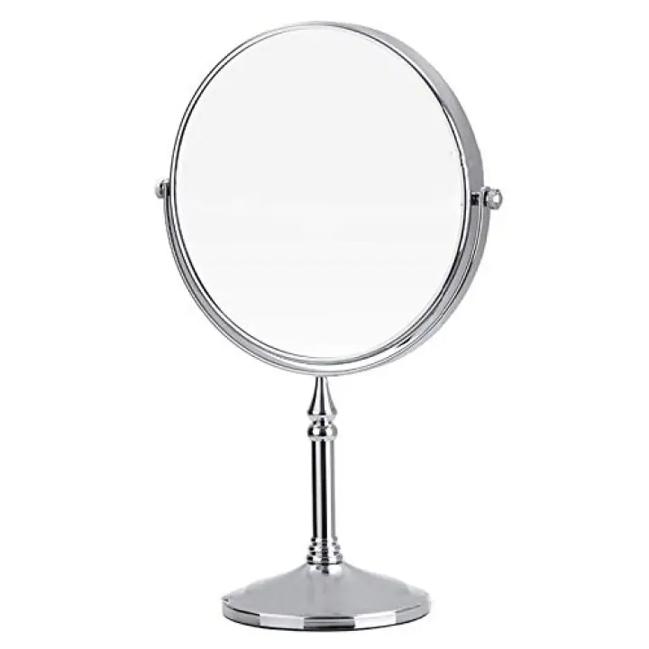 FRTENMXZ 8 Inch Double Sided Standing Makeup Mirrors, Magnification & Regular Professional 360° Rotating Brass Vanity Cosmetic Mirrors,Chrome,7X