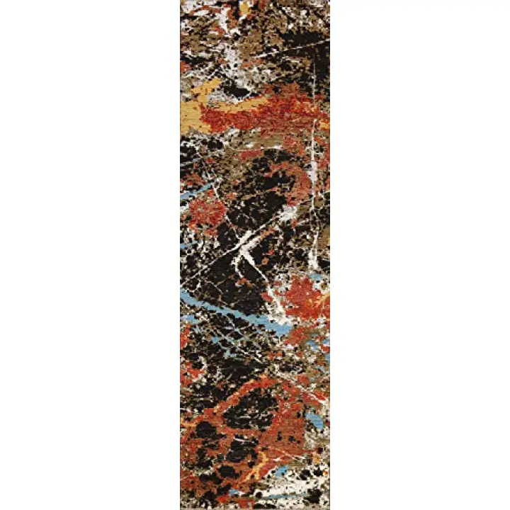 Rug Source Modern Collection, 10 Ft Runner Abstract Runner Rug, Hand Knotted Multi-Colored Contemporary Rug, Oriental Wool & Silk Carpet for Foyer, Entryway and Hallway