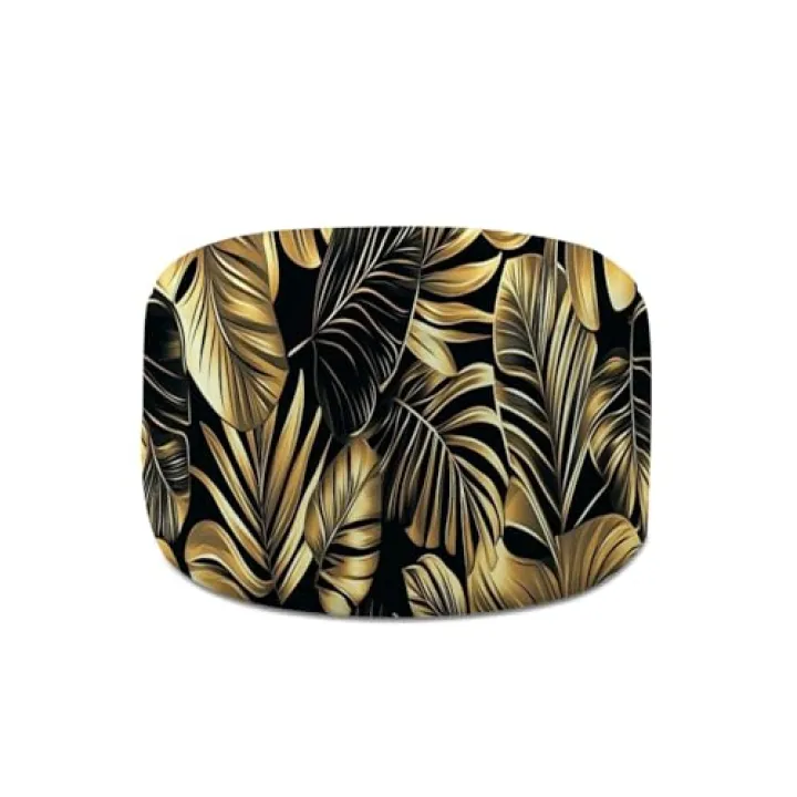 Round Pouf Ottoman Luxurious Gold Black Floral Pattern Gold Leaves Palm Tree Banana Leaf Foot Stool Foot Rest Floor Stool Bean Bag Chair Cotton Linen Removable Indoor Outdoor for Living Room Bedroom