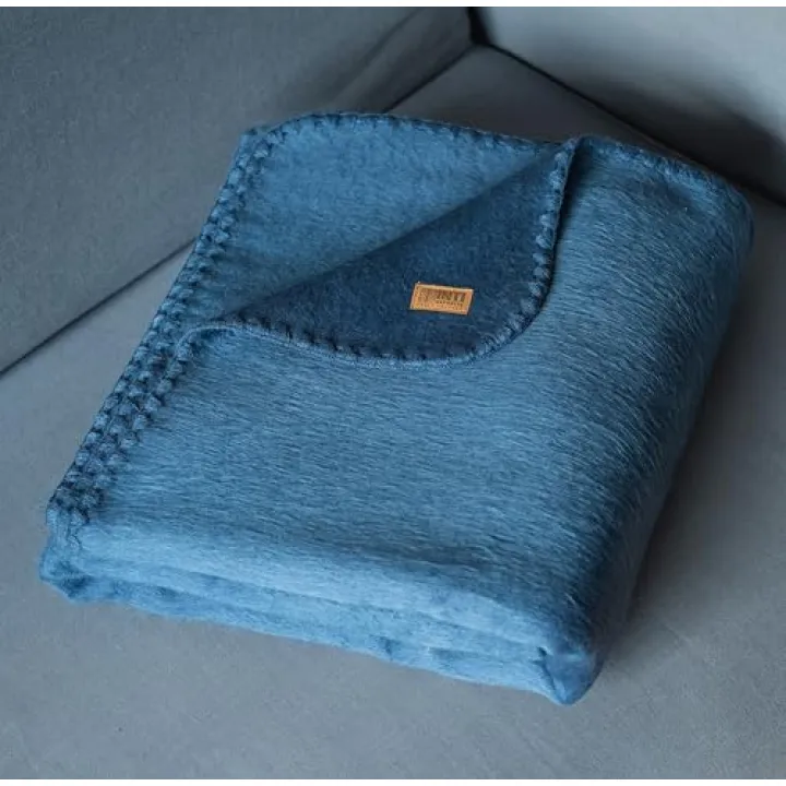 INTI REPUBLIC Alpaca Wool Throw Blanket | Ultra Soft, Lightweight, Warm, Breathable, Non-Itchy | Classic, Elegant-Minimalist Design for Bed, Couch, Travel, or Gift | 64" L x 45" W (Violet Blue)