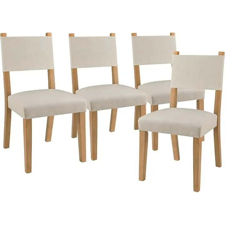 Dining Chairs Set of 4 with Faux Leather Upholstered, Dining Room Armless Chair with Wood Leg, Kitchen Chair, Classic Accent Chair with Cushions,Easy Assembly Beige & Natual Leg CY-ADL-OABG