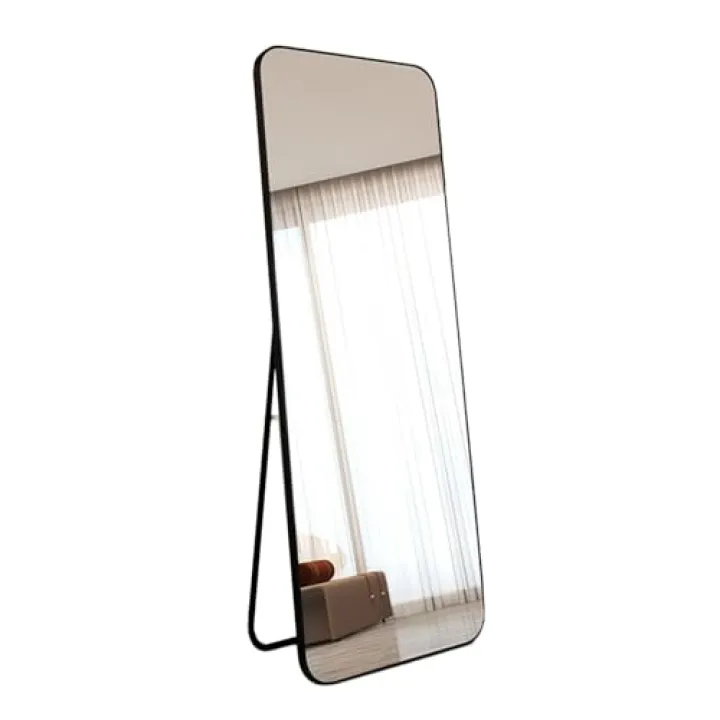 ZDMEI Full Length Mirror,Floor Mirror with Stand,Aluminum Alloy Rectangular Hanging Mirror,for Living Room,Bedroom,Cloakroom,Clothing Store(Black,155x45cm)