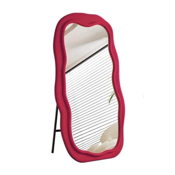 ZDMEI Full Length Mirror,Floor Mirror with Stand,Irregular Wavy Floor Mirror,Hanging Or Freestanding Reclining Mirror,for Living Room and Bedroom(Pink,160x60cm)