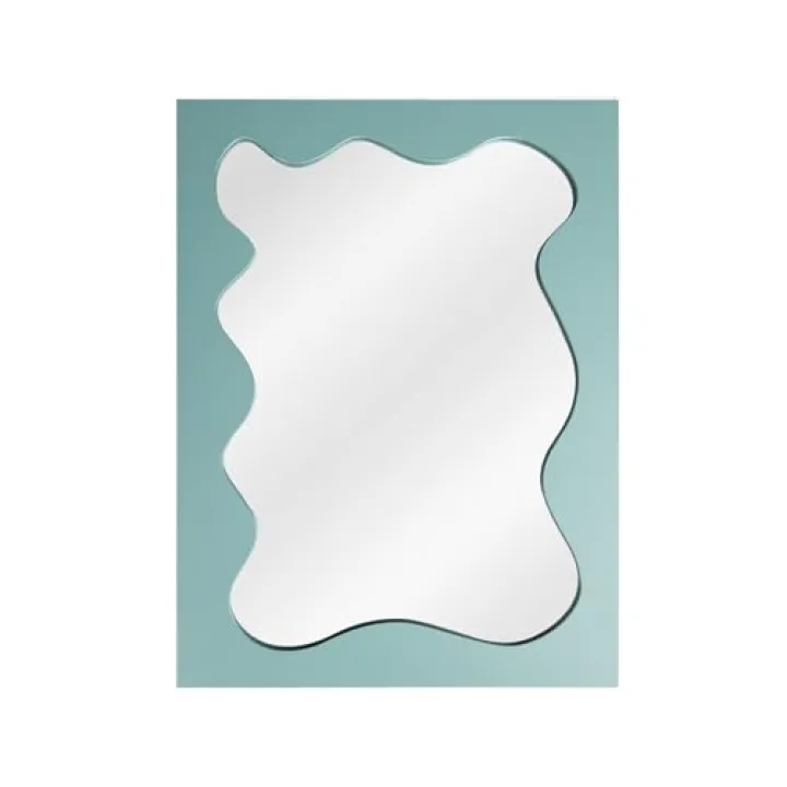 Snazzify Modern Wavy Irregular Mirror with Wooden Frame, Abstract Decorative Wall Mirror for Living Room, Bedroom, or Entryway - Unique Artistic Design, 16x12 Inches, Sage Gree