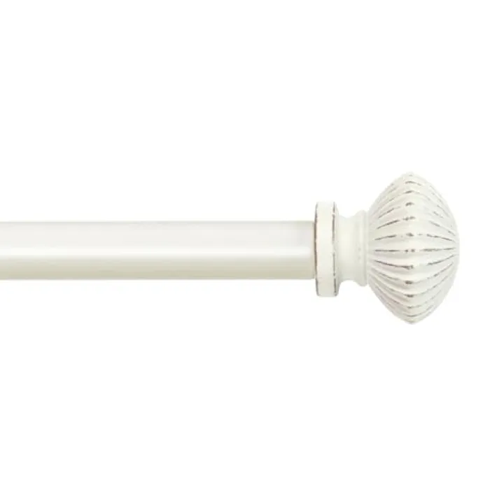 eTeckram 5/8" single Curtain Rod with Bateau Finials (Weathered White, 28"-48")