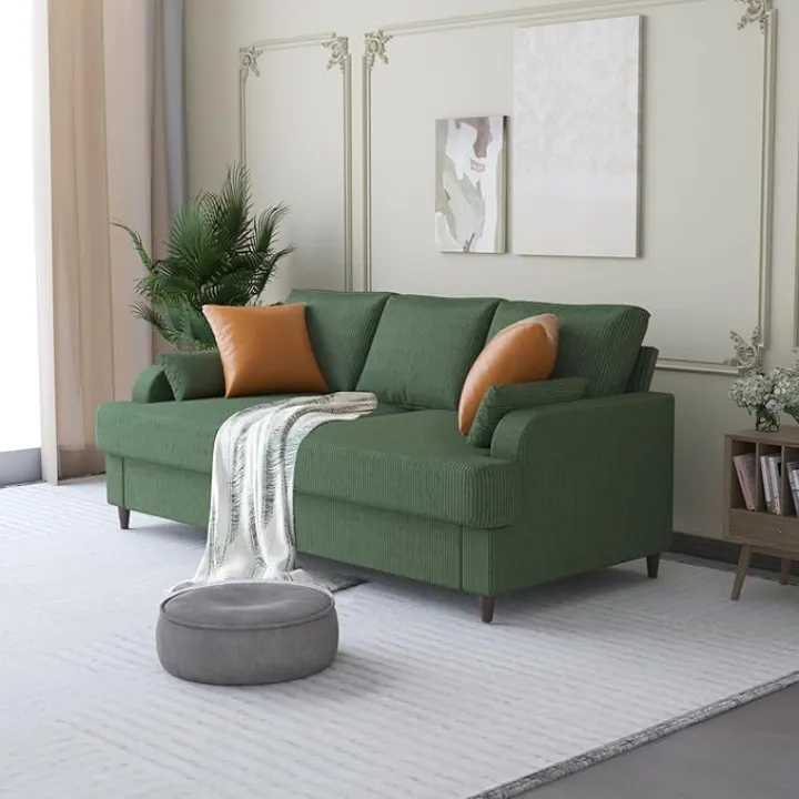 80" Modern Corduroy Sofa, Couch for Living Room, 3 Seater Sofa with Deep Seat and Armrests,No Tool Assembly, Comfy Couches for Living Room Bedroom Office（Green