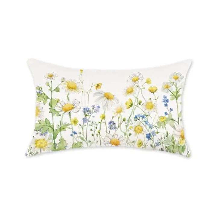 TAJWE Spring Pillow Cover 12x20 Inch Daisy Flower Decorative Pillowcase Farmhouse Summer Seasonal Lumbar Cushion Case for Sofa Couch Home Decor