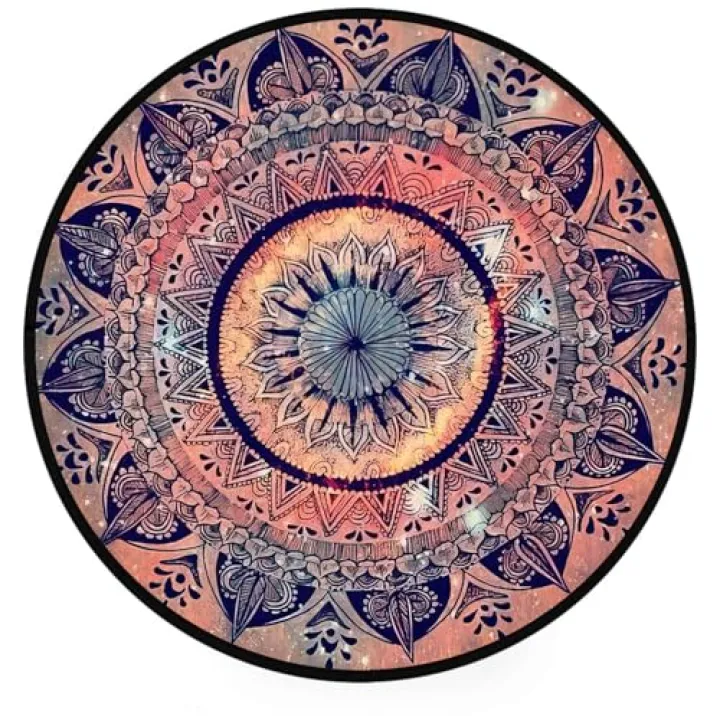 Round Rugs 2 FT Washable Non Slip Round Area Rug, Medium-Pile Small Circular Rug for Living Rooms, Kitchens, Bathroom, Entryways (Colorful Bohemian Flower)