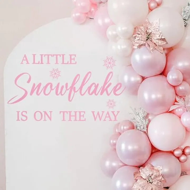 A Little Snowflake is on The Way Baby Shower Decal Sign - Winter Holiday Baby Shower Stickers Decoration, Gender Reveal Girl or Boy Decal, Snowflake BabyShower Balloon Arch Background Sticker Sign