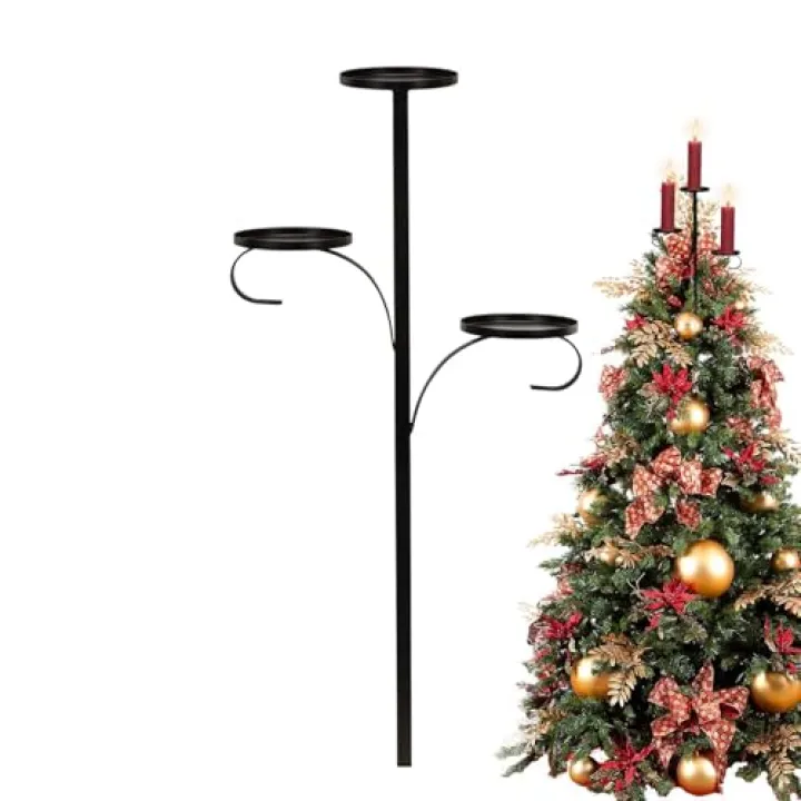 Christmas Tree Topper - Candle Holder Tree Topper | Triple Tree Topper | Iron Black Candlestick Candle Stand | Christmas Tray Candle Light Holder Decor for Bedroom Table Centerpiece
