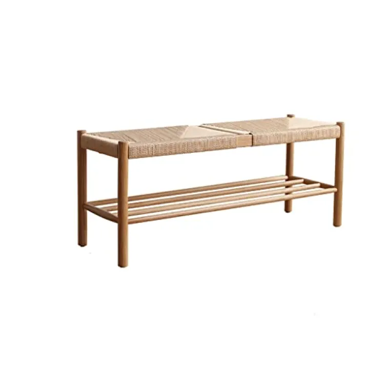DIEYPOL Bench for Bedroom End of Bed White Oak Bed End Stool Solid Wood Rope Woven Shoe Stool Simple Dining Table Log Bench Combination Porch Stool