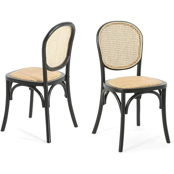 Christopher Knight Home Wood Dining Chair,Accent Chair for Living Room,Dining Room Chair with Cane Rattan Wood Webbing(Set of 2),Beige