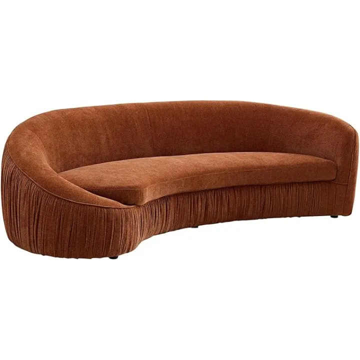 92'' Modern Elegant Curved Sofa, 4 Seater Irregular Curved Sofa Arms Chenille Fabric Deep Seat, Tight Curve Back Velvet Cloud Sofas for Living Room Apartment Office (Orange)