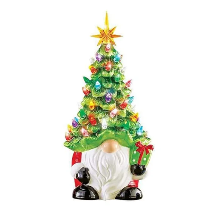 shenruifa Lighted Ceramic Gnome Christmas Tree, 8 Inch Glowing Tabletop Decor for Home Holiday Christmas Decorations
