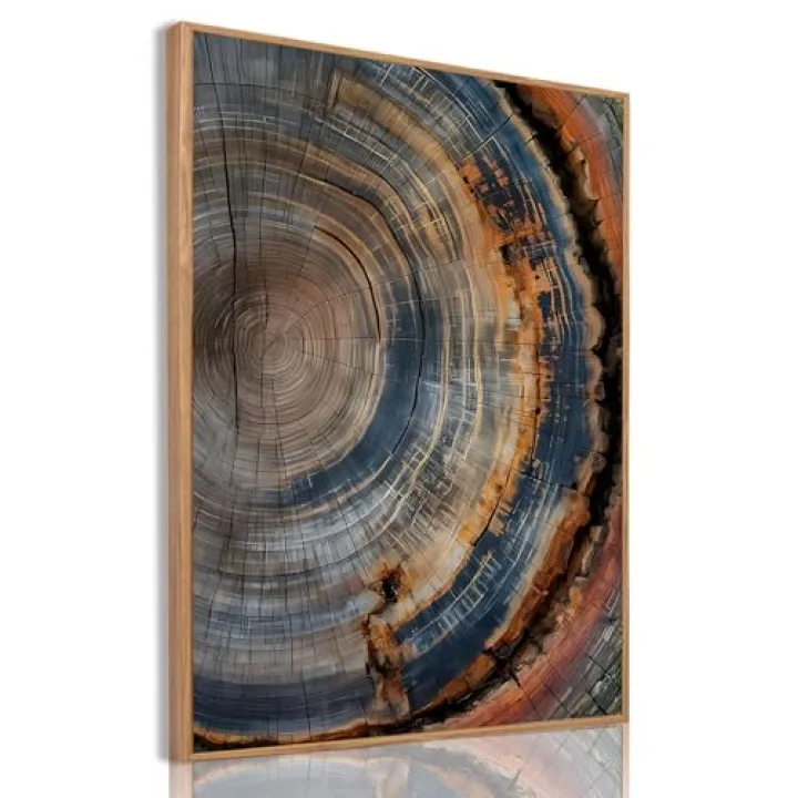 IBHJSART Framed Tree Ring Canvas Wall Art Vintage Colorful Wood Stump Painting Prints Modern Minimalist Pictures Neutral Nature Rustic Farmhouse Decor Living Room Bedroom Bathroom Office