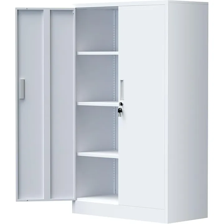 Metal Storage Cabinet with Locking Doors and Adjustable Shelves, 53.5-Inch Tall Lockable Storage Cabinets for Home Office Garage Kitchen Pantry (White)
