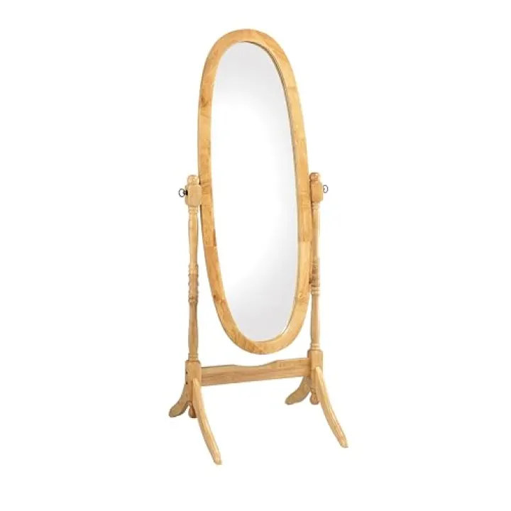 Kaimei Oval Cheval Mirror, 59.25 Inch Tall Full-Length Wooden Mirror for Bedroom, Living Room, Entryway - Oak Finish