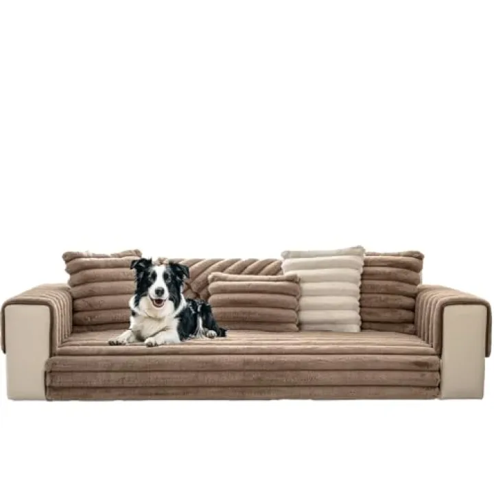 GWXYLK Thick Warm Soft Sofa Cover 3D Striped Faux Fur Couch Cover Non Slip Fuzzy Plush Furry Sofa Slipcovers Shaggy Cozy Washable Furniture Protector for Pets, Kids (Brown,L-Shaped Sofa 120 * 160CM)