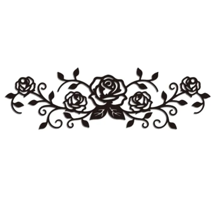 WADORN Flower Rose Metal Wall Art Decor, Rose Branch Minimalist Art Wall Sculpture Decor Flower Rose Vine Border Line Ornament Hanging Sign for Office Bedroom Living Room Bathroom Decor, 11.8x3.5 Inch