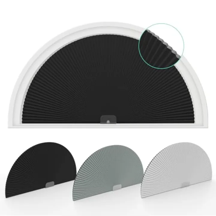 Changshade Arch Window Shades Blackout,Half Moon(Radius: 24") Blackout Pleated Window Shades, Half Circle No Drill Cellular Shades for Windows, Easy Cut and Install,Pack of 2