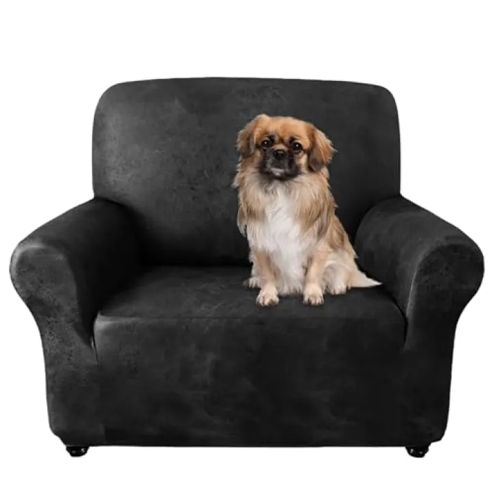 ANARACHON Sofa Chair Cover, Couch Covers for Leather Couch, Stretch Armchair Cover with Leather-Like Texture, Washable, Non-Slip 1-Piece for Dogs, Cats and Kids (Chair, Dark Gray)