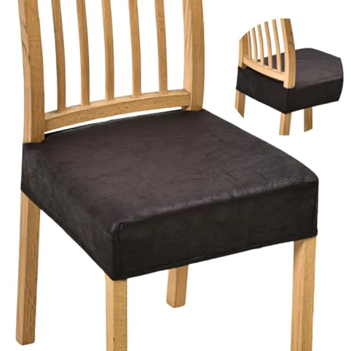 NILUOH Leather Like Seat Covers for Dining Chairs Set of 4, Stretch Dining Room Chair Covers Chair Slipcover Removable Washable Kitchen Chair Seat Protector Covers (Rear-Covered, Black)