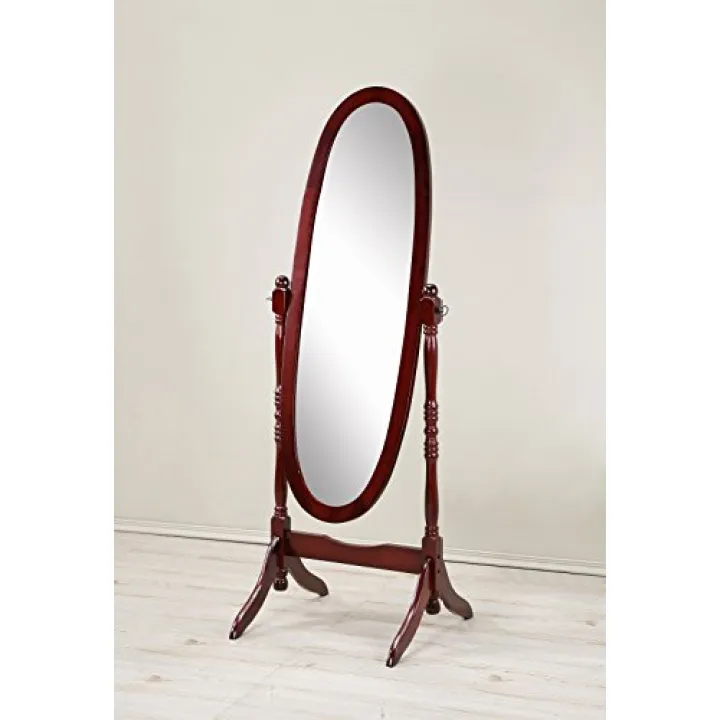 Kaimei Cherry Wood Cheval Floor Mirror for Bedroom, Full-Length Dressing Mirror with Tilting Oval Glass, Traditional Style Home Decor