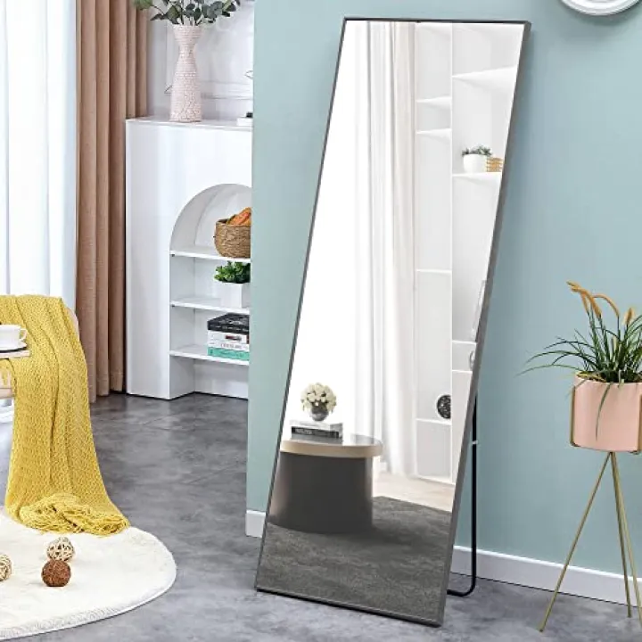 Kaimei Full-Length Mirror for Bedroom, Gray Solid Wood Dressing Mirror, Floor Mirror Wall Mounted for Home Decor, Clothing Store