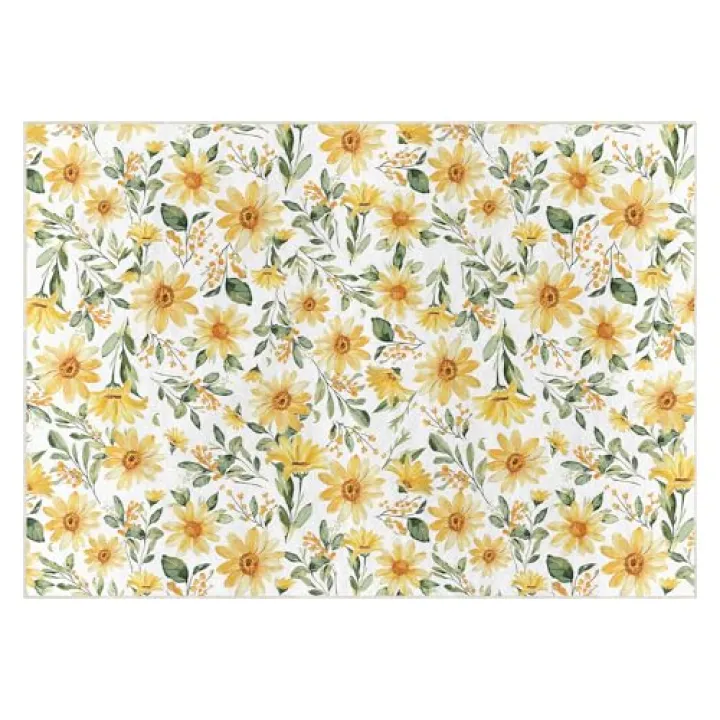 Artoid Mode Daisy Sunflower Leaves Spring Area Rug, Summer Home Decor Low-Profile Washable Area Rugs for Entryway Bedroom Living Room Laundry Room Indoor 5x7 Feet