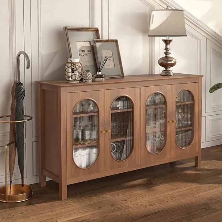 Sideboard, Buffet Storage Cabinet with Acrylic Doors, Coffee Bar Cabinet for Living Room, Dining Room, Kitchen, Entryway (Walnut)