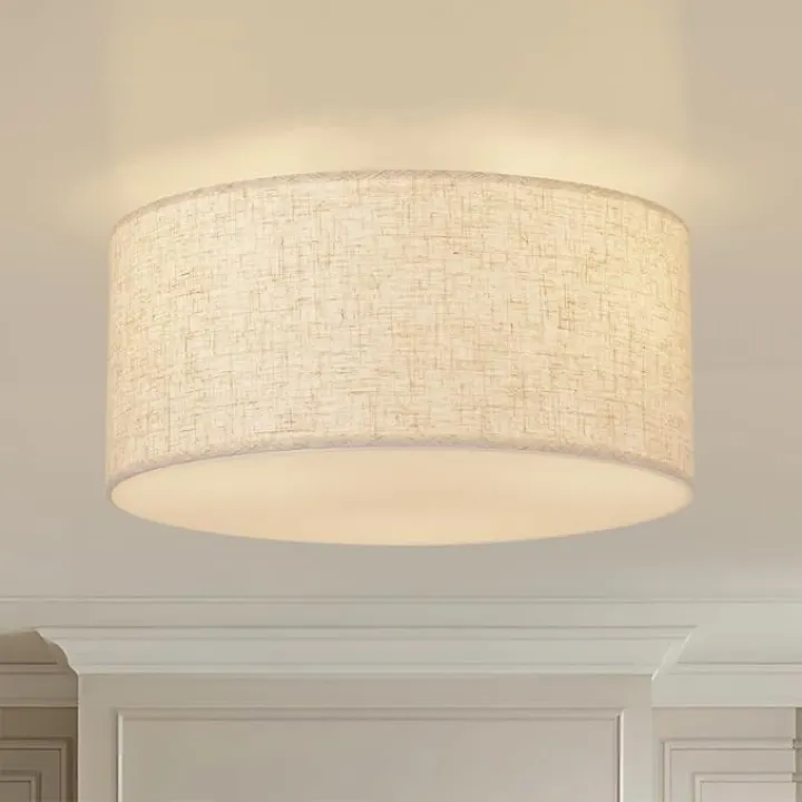 13inch Semi Flush Mount Ceiling Light Fixture,3-Light Ceiling Mount Drum Light Fixture with Linen Shade,Modern Close to Ceiling Lamps for Living Room, Bedroom, Dining Room,Hallway