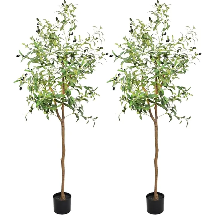 5FT Artificial Olive Tree,60 Inch Faux Olive Tree with Black Base Pot- Fake Olive Plant Potted - Artificial Silk Tree for Home Office Living Room Corner Decor Indoor-2 Pack