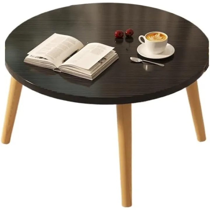Round Coffee Table with Wood Legs, Tea Table Side Table Living Room Coffee Table,Space-Saving Dinette Dining Table (Black 19.69"x19.69"x15.75")