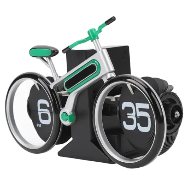 Bike Clock, Retro Battery Operated Time Reminder Flip Clock with Stopwatch, Mechanical Digital Flip Clock for Home and Office Decoration (Green)