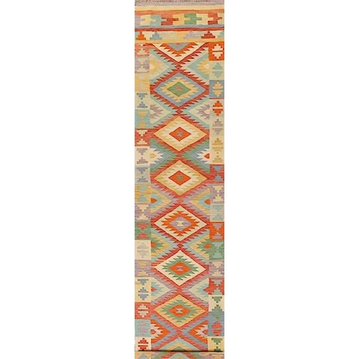 Rug Source Southwestern Collection, 16 Ft and Longer Kilim Runner Rug, Hand Woven Multi-Colored Geometric Rug, Oriental 100% Wool Carpet for Foyer, Entryway and Hallway
