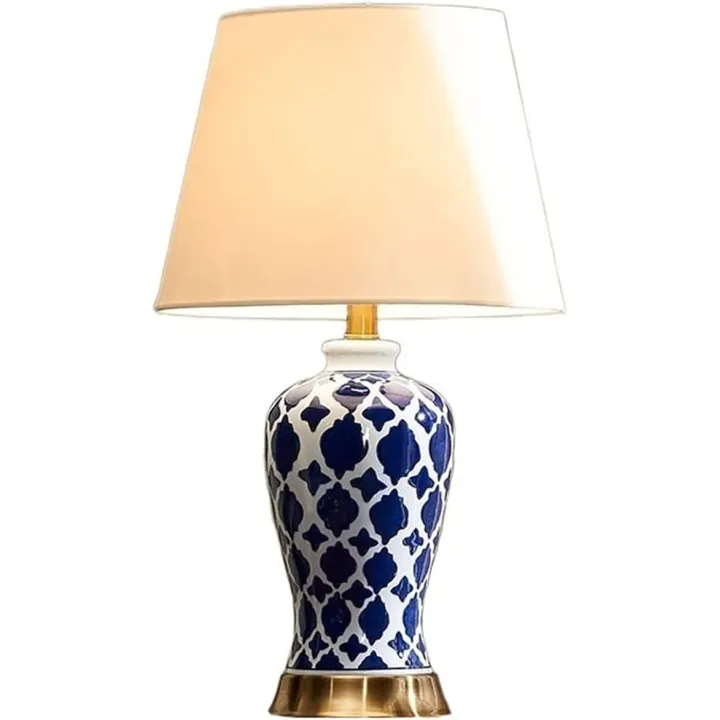 Lamp Desk Lamp Blue and White Porcelain Table Lamp, Bedroom Night Lamp, Copper Bottom Lamp, Living Room Interior Lighting, Table Lamp, Lamp