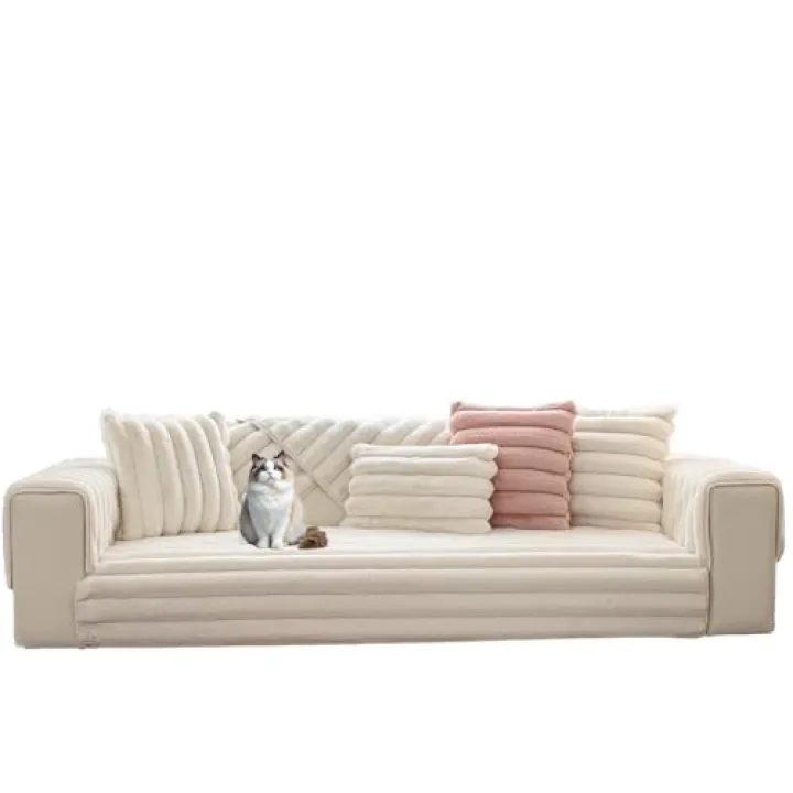 GWXYLK 3D Striped Faux Fur Couch Cover Non Slip Fuzzy Plush Furry Sofa Slipcovers Thick Warm Soft Sofa Cover Shaggy Cozy Washable Furniture Protector for Pets, Kids (White,110 * 240CM)