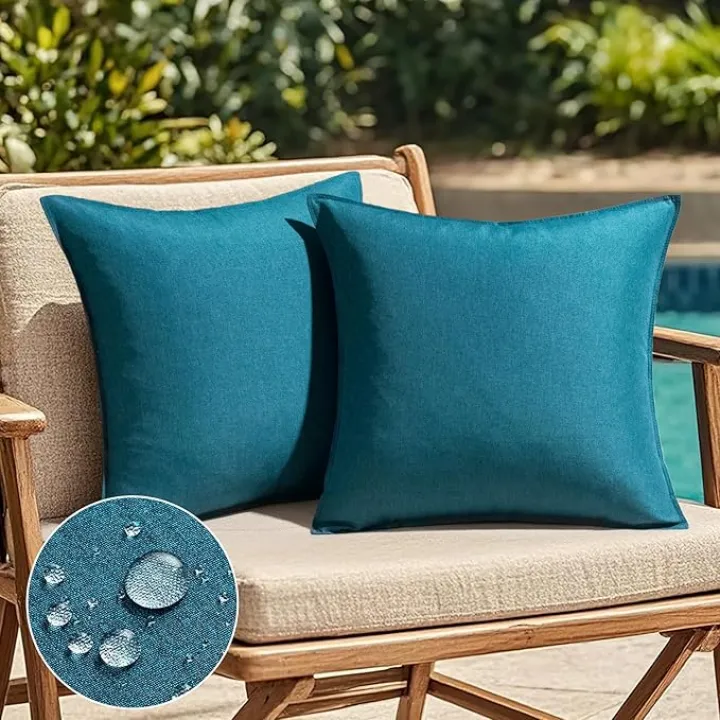 EMEMA Decorative Outdoor Waterproof Throw Pillow Covers Farmhouse Broadside Pillowcase Soft Outside Classic Cushion Cases for Patio Furniture Garden Sofa Set of 2 20x20 Inch Blue