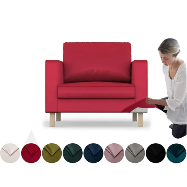 comfortly Cover for Karlstad Armchair, Replacement Slipcover, Heavy Duty 5 pcs Cover, Soft Durable Washable Pet-Friendly Fabric, Easy to Clean & Replace (Tiffany - Dark Red)