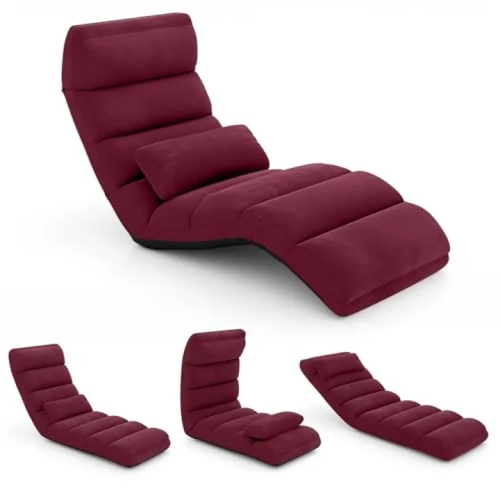 FANTASK Sedia a sdraio pieghevole da pavimento con schienale regolabile, sedia da pavimento con funzione sleep, divano da pavimento, poltrona da pavimento, per gaming, dormire, lettura, rosso