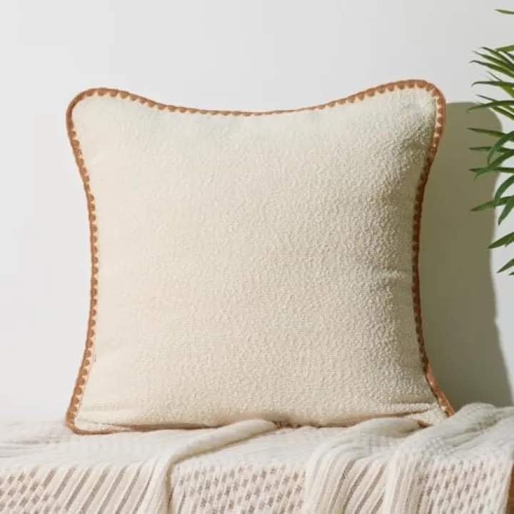 ORTIGIA Farmhouse Pillow Covers Decorative 20x20 Textured Pillowcaes with Scalloped Edge Pillow Case for Couch Sofa Bed Cushion Living Room Khaki