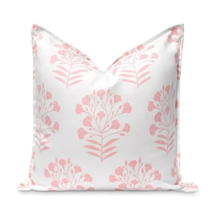 Hofdeco Premium Coastal Patio Indoor Outdoor Throw Pillow Cover Only, 20"x20" Water Repellent for Backyard, Couch, Blush Pink Print Floral