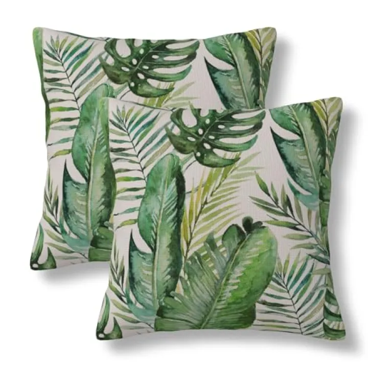 BEITUOLA Tropical Leaves Throw Pillow Covers 18x18 Set of 2 Green Leaves Decorative Pillow Covers Plants Outdoors Pillowcase Cushion Case Farmhouse Home Decor for Sofa Couch Bed Bedroom
