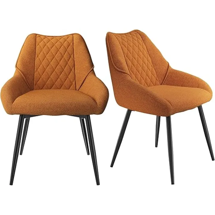 Fabric Upholstered Dining Chair Set of 2,Modern Kitchen Dining Room Chairs with Adjustable Foot Nail for Dining Room,Living Room,Study (Orange)