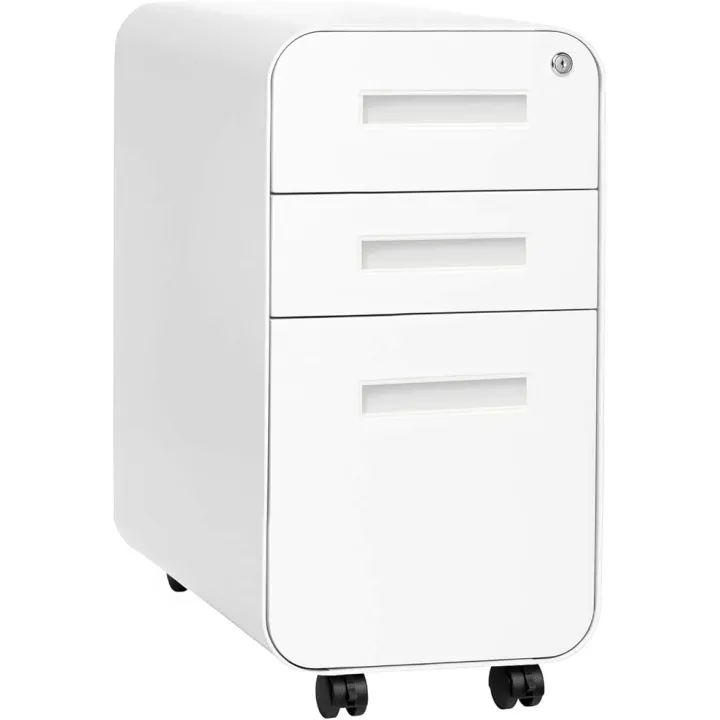 Laura Davidson Furniture Stockpile Slim 3-Drawer Mobile File Cabinet with Lock - Under Desk Metal Filing Cabinet, Legal/Letter File Folders, Wheels and Stationary Feet, Pre-Assembled, Orange Faceplate