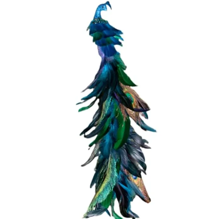16 Inch Blue Peacock Christmas Tree Topper Ornaments Long Tail Feather Peacock Christmas Decorations Glitter Peacock Bird Clip On Ornament for Xmas Tree Decor (Blue)