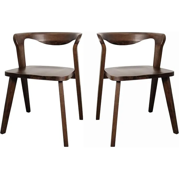 Furniture of America Nazaen III Mid-Century Modern Wood 21.5-inch Side Chairs with Rounded Backrest and Semi-Handmade for Home Kitchen, Dining Room, Rich Walnut (Set of 2)